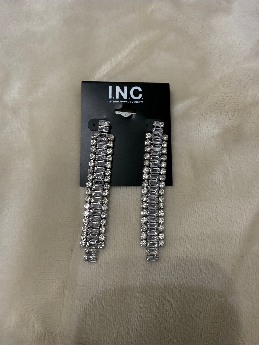 INC International Concepts Silver Crystal Linear Drop Earrings
